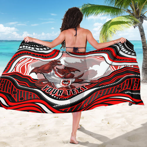 Personalized St George Illawarra Dragons Sarong Aboriginal Dot Art - Dreamtime Rugby Mascot