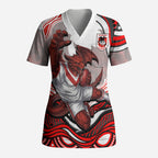 Personalized St George Illawarra Dragons Scrub Top Aboriginal Dot Art - Dreamtime Rugby Mascot