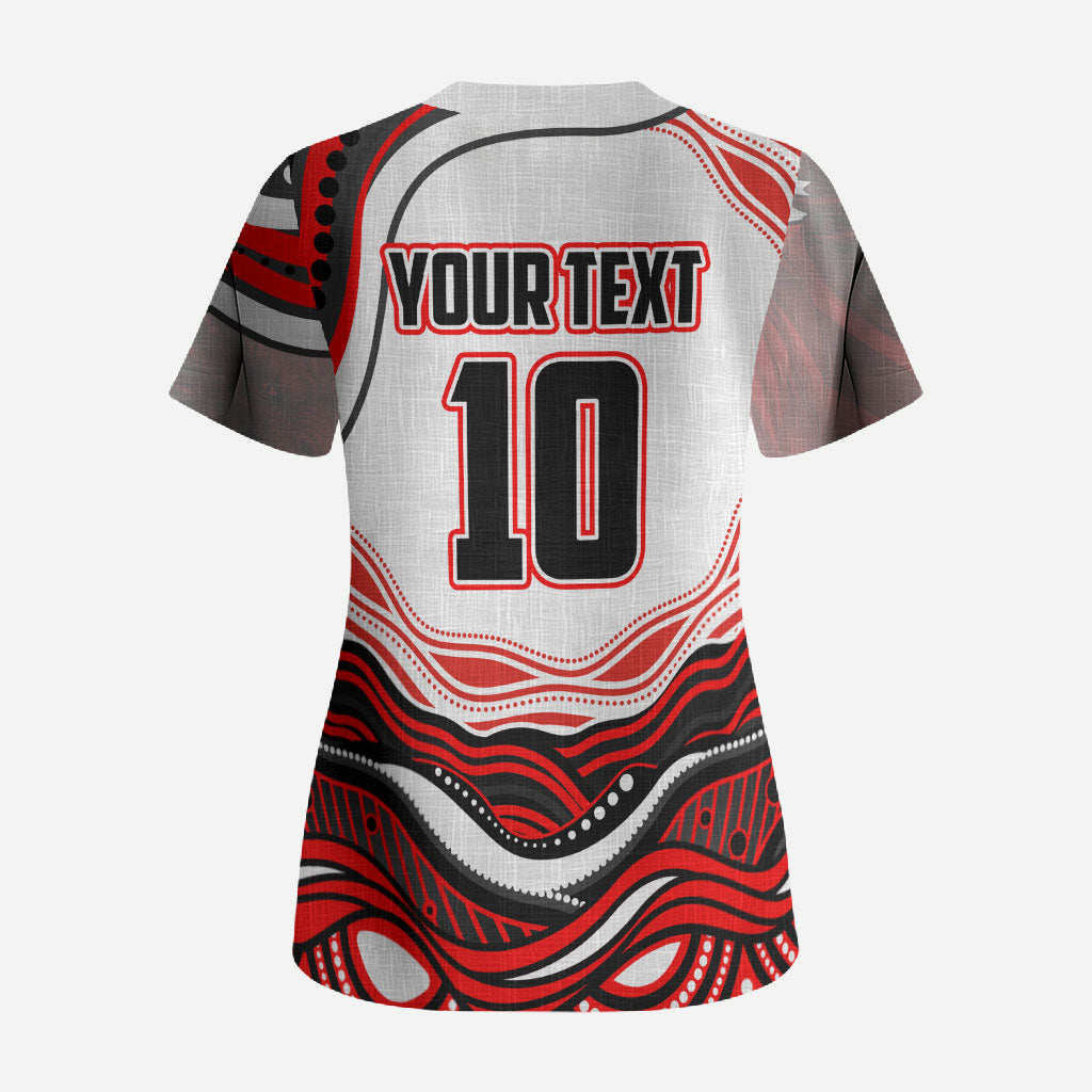 Personalized St George Illawarra Dragons Scrub Top Aboriginal Dot Art - Dreamtime Rugby Mascot