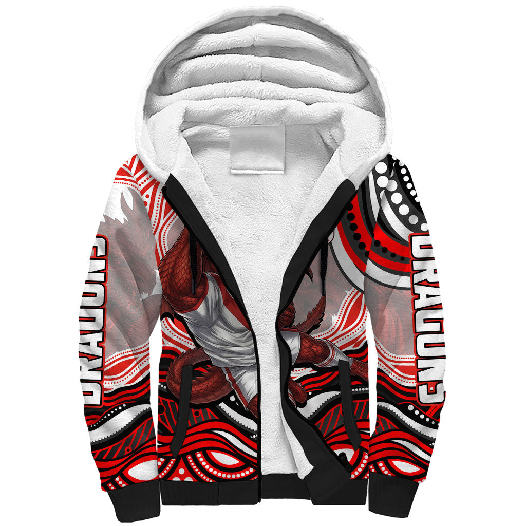Personalized St George Illawarra Dragons Sherpa Hoodie Aboriginal Dot Art - Dreamtime Rugby Mascot