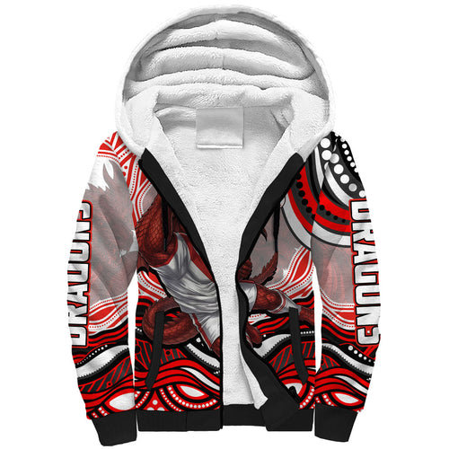 Personalized St George Illawarra Dragons Sherpa Hoodie Aboriginal Dot Art - Dreamtime Rugby Mascot