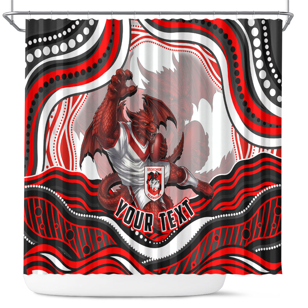 Personalized St George Illawarra Dragons Shower Curtain Aboriginal Dot Art - Dreamtime Rugby Mascot