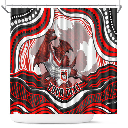 Personalized St George Illawarra Dragons Shower Curtain Aboriginal Dot Art - Dreamtime Rugby Mascot
