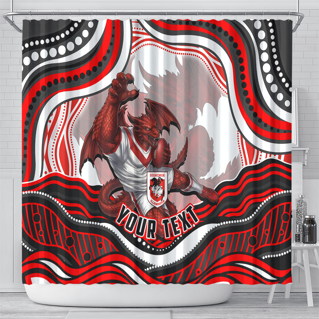 Personalized St George Illawarra Dragons Shower Curtain Aboriginal Dot Art - Dreamtime Rugby Mascot