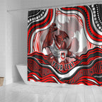 Personalized St George Illawarra Dragons Shower Curtain Aboriginal Dot Art - Dreamtime Rugby Mascot