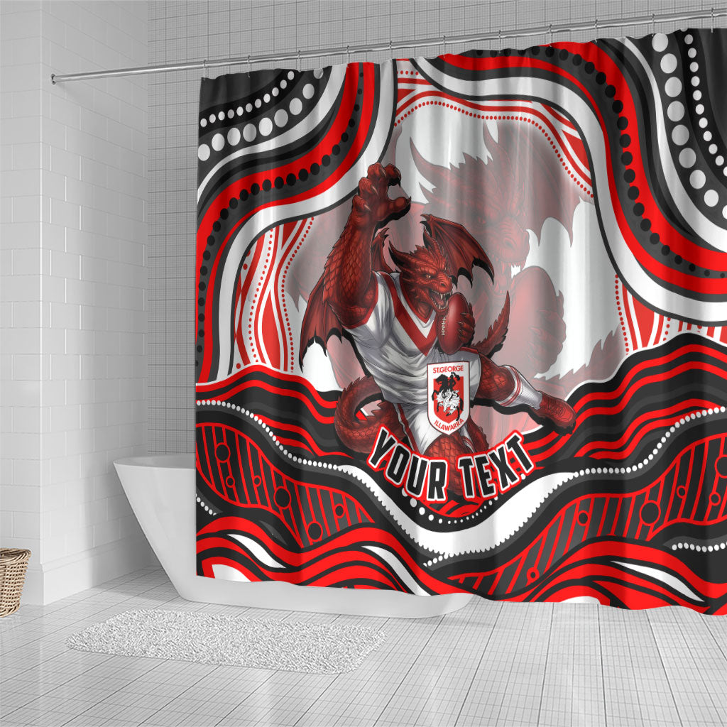 Personalized St George Illawarra Dragons Shower Curtain Aboriginal Dot Art - Dreamtime Rugby Mascot