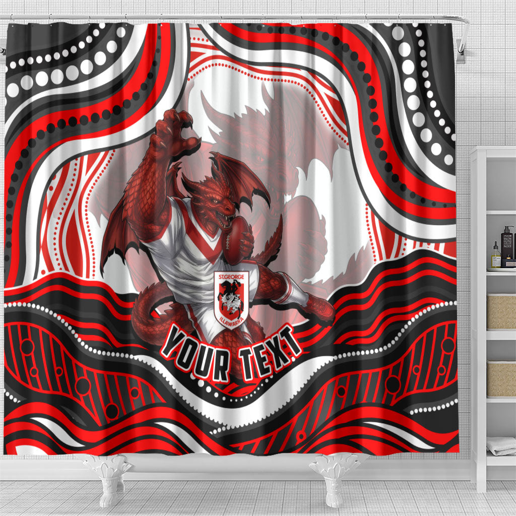 Personalized St George Illawarra Dragons Shower Curtain Aboriginal Dot Art - Dreamtime Rugby Mascot