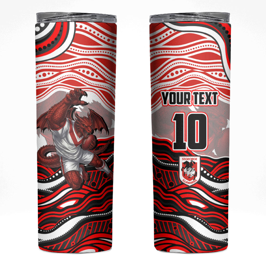 Personalized St George Illawarra Dragons Skinny Tumbler Aboriginal Dot Art - Dreamtime Rugby Mascot