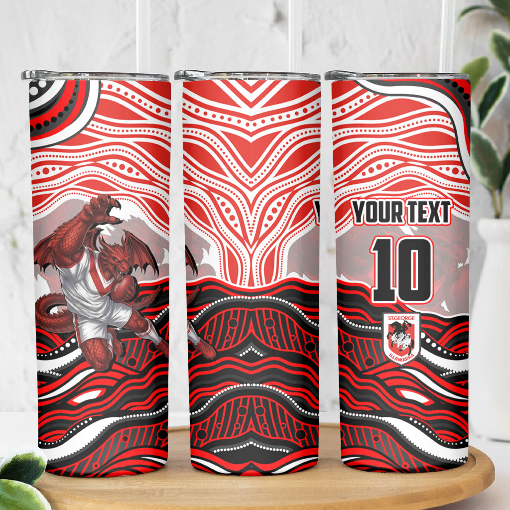 Personalized St George Illawarra Dragons Skinny Tumbler Aboriginal Dot Art - Dreamtime Rugby Mascot