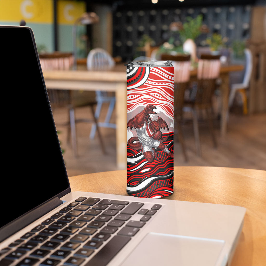 Personalized St George Illawarra Dragons Skinny Tumbler Aboriginal Dot Art - Dreamtime Rugby Mascot