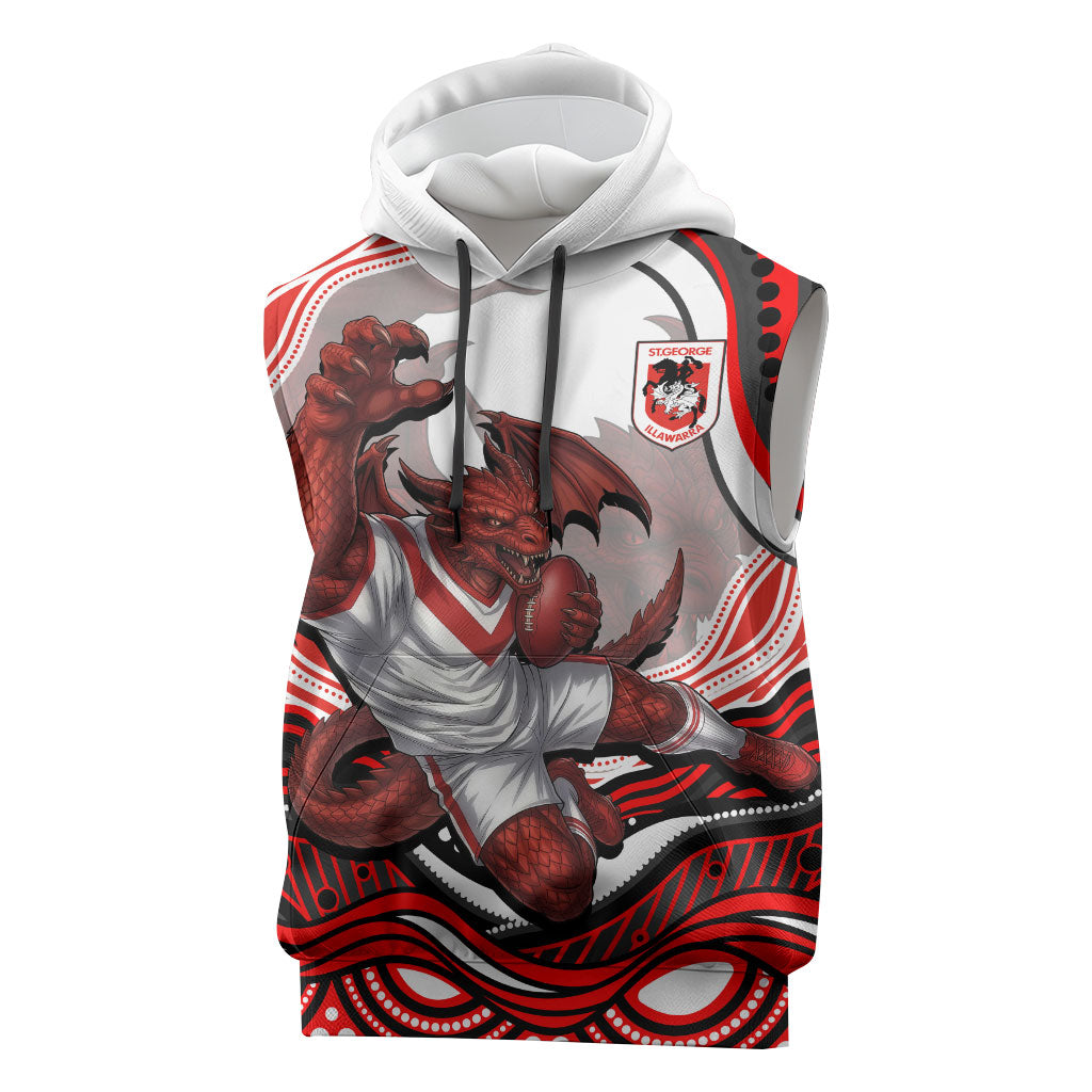 Personalized St George Illawarra Dragons Sleeveless Hoodie Aboriginal Dot Art - Dreamtime Rugby Mascot