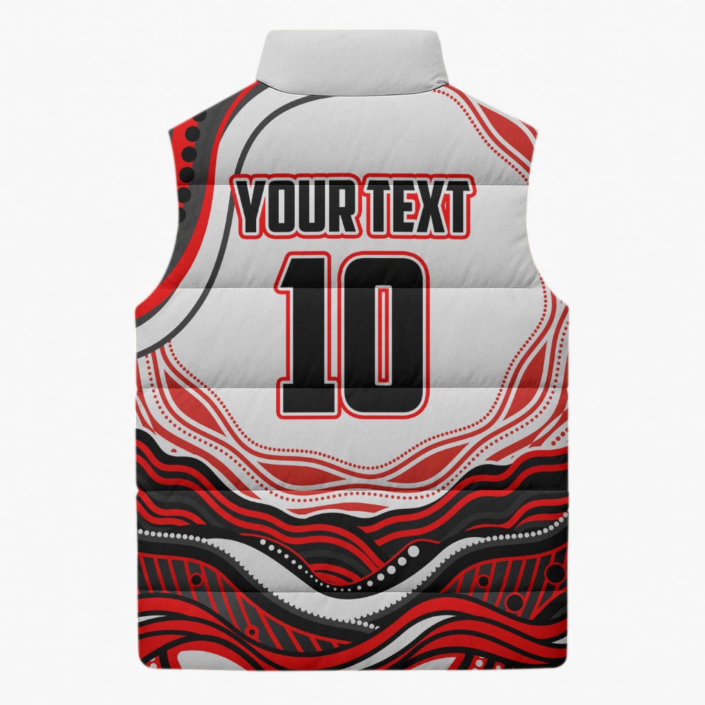 Personalized St George Illawarra Dragons Sleeveless Puffer Jacket Aboriginal Dot Art - Dreamtime Rugby Mascot