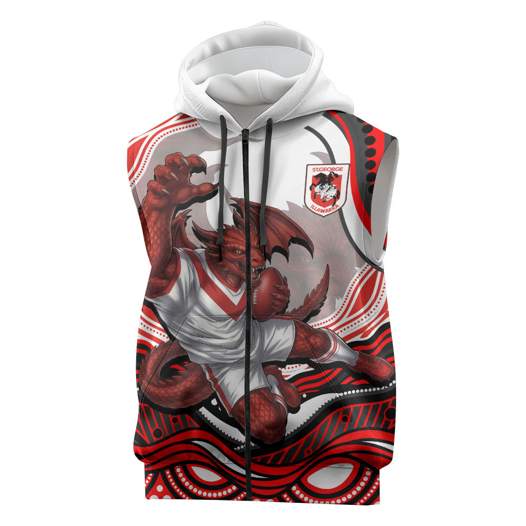 Personalized St George Illawarra Dragons Sleeveless Zip Hoodie Aboriginal Dot Art - Dreamtime Rugby Mascot
