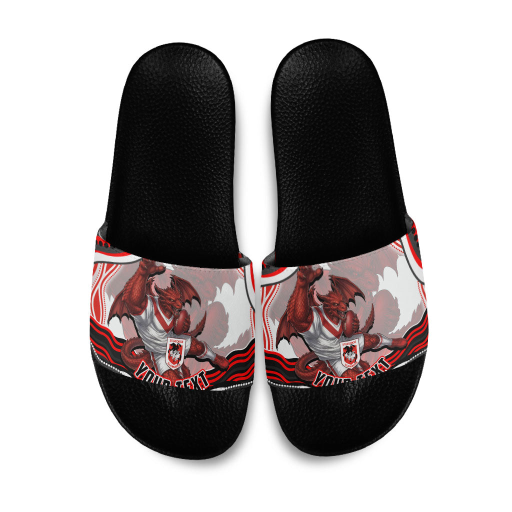 Personalized St George Illawarra Dragons Slide Sandals Aboriginal Dot Art - Dreamtime Rugby Mascot