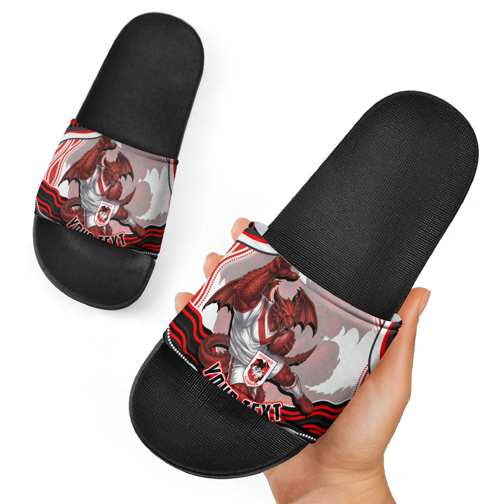 Personalized St George Illawarra Dragons Slide Sandals Aboriginal Dot Art - Dreamtime Rugby Mascot