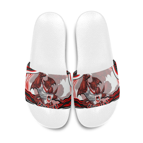 Personalized St George Illawarra Dragons Slide Sandals Aboriginal Dot Art - Dreamtime Rugby Mascot