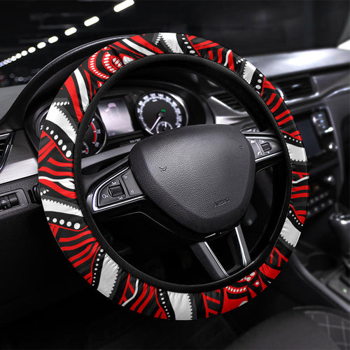 St George Illawarra Dragons Steering Wheel Cover Aboriginal Dot Art - Dreamtime Rugby Mascot
