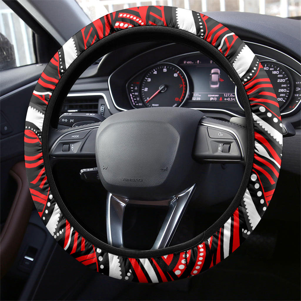 St George Illawarra Dragons Steering Wheel Cover Aboriginal Dot Art - Dreamtime Rugby Mascot