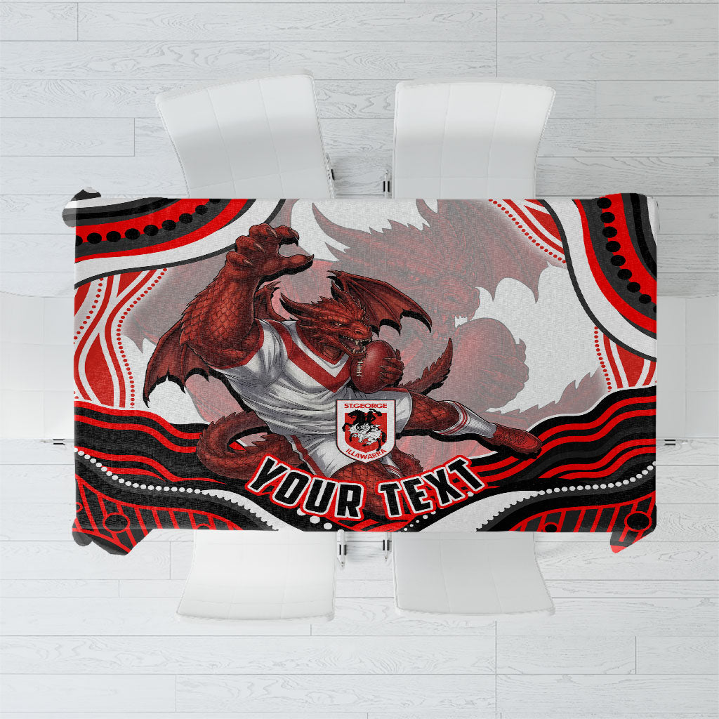 Personalized St George Illawarra Dragons Tablecloth Aboriginal Dot Art - Dreamtime Rugby Mascot