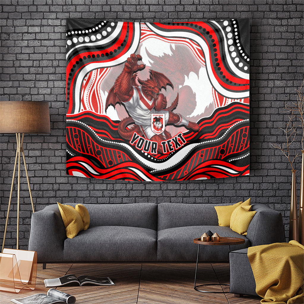 Personalized St George Illawarra Dragons Tapestry Aboriginal Dot Art - Dreamtime Rugby Mascot