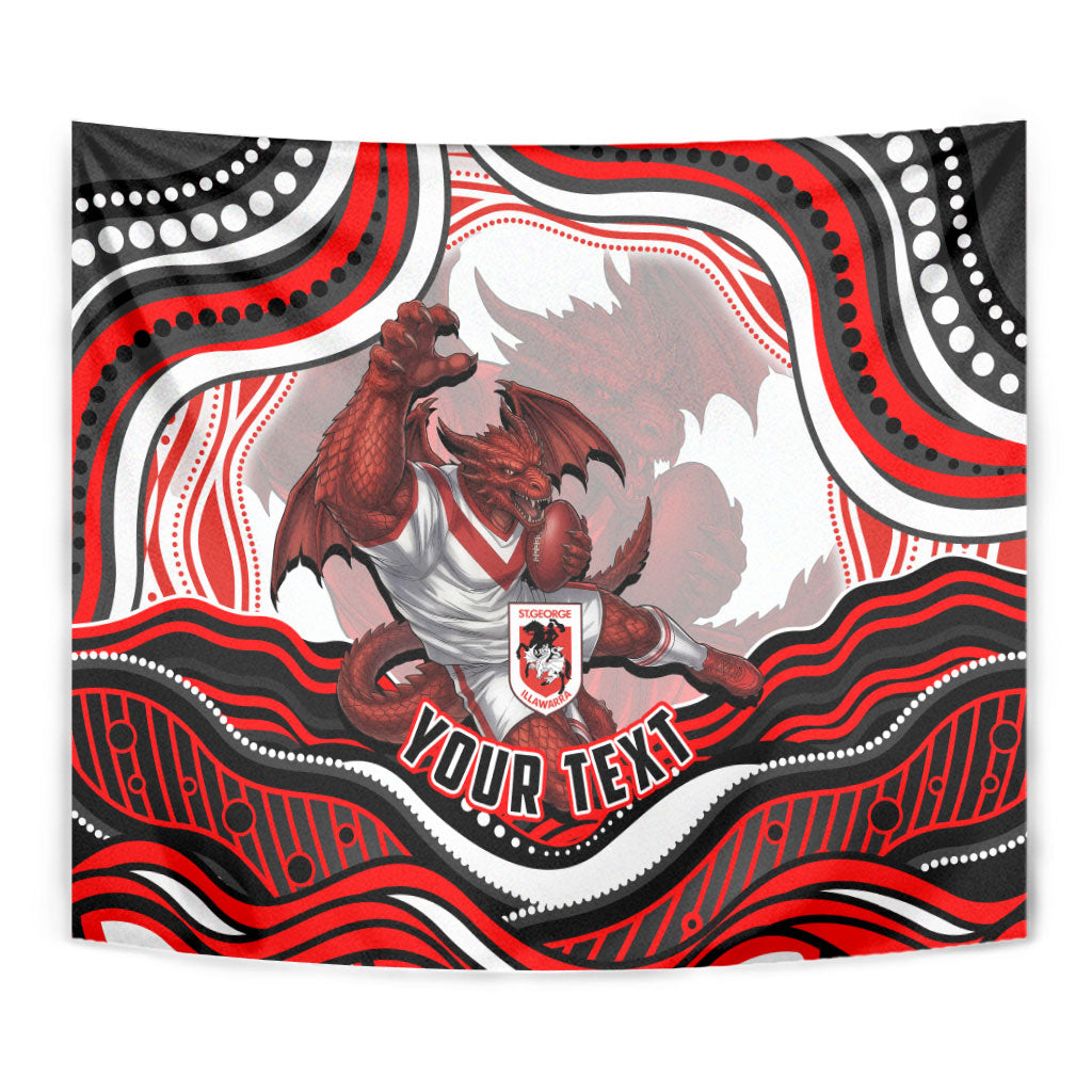 Personalized St George Illawarra Dragons Tapestry Aboriginal Dot Art - Dreamtime Rugby Mascot