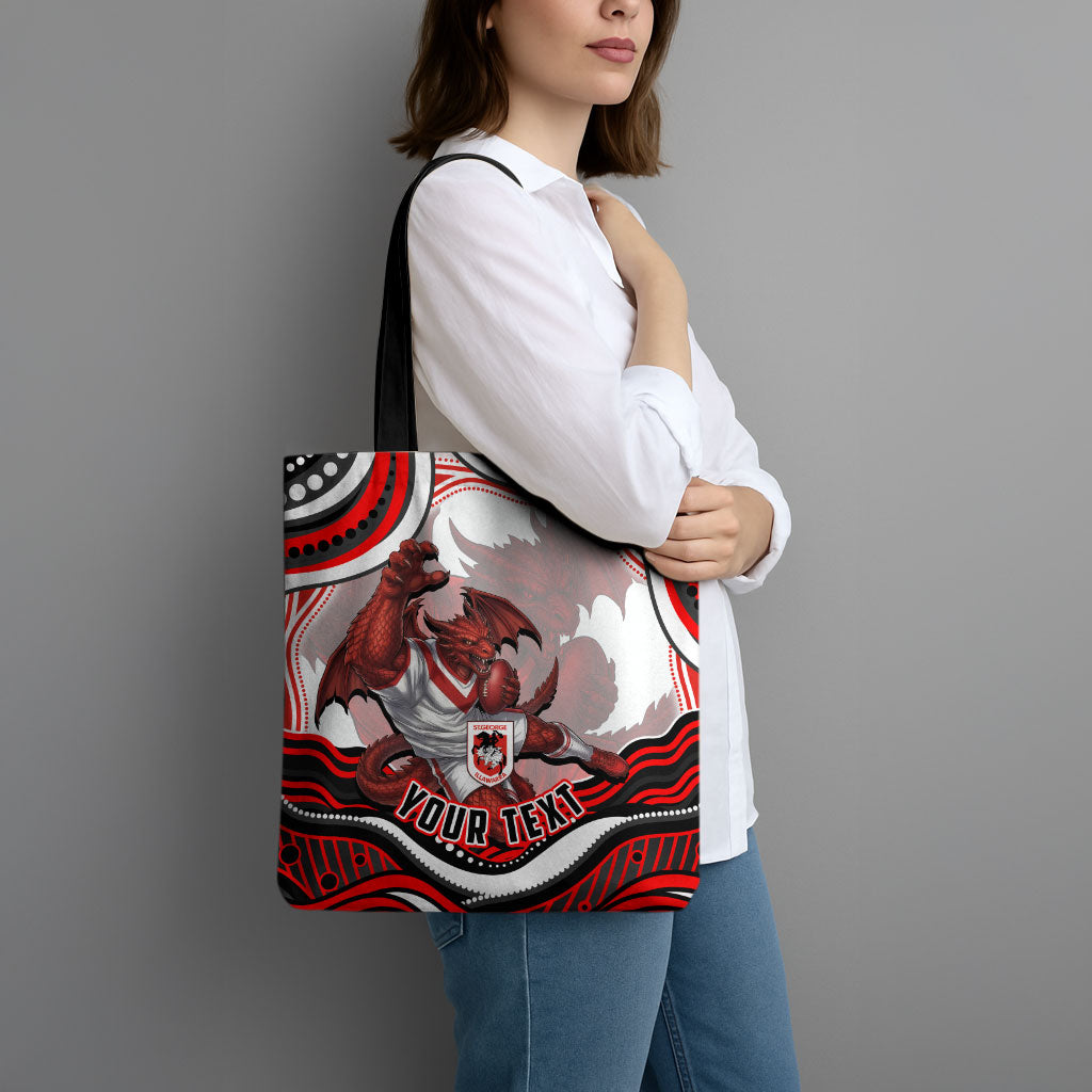 Personalized St George Illawarra Dragons Tote Bag Aboriginal Dot Art - Dreamtime Rugby Mascot