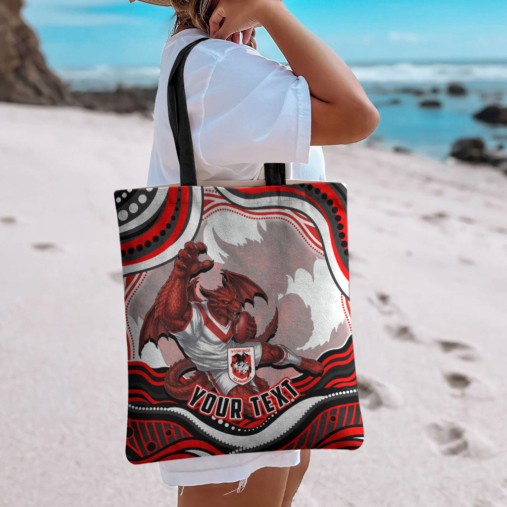 Personalized St George Illawarra Dragons Tote Bag Aboriginal Dot Art - Dreamtime Rugby Mascot