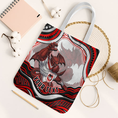 Personalized St George Illawarra Dragons Tote Bag Aboriginal Dot Art - Dreamtime Rugby Mascot