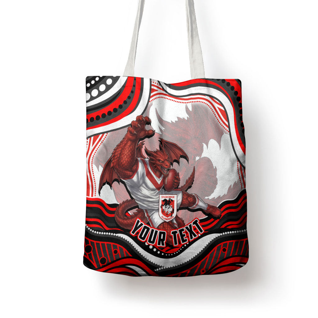Personalized St George Illawarra Dragons Tote Bag Aboriginal Dot Art - Dreamtime Rugby Mascot