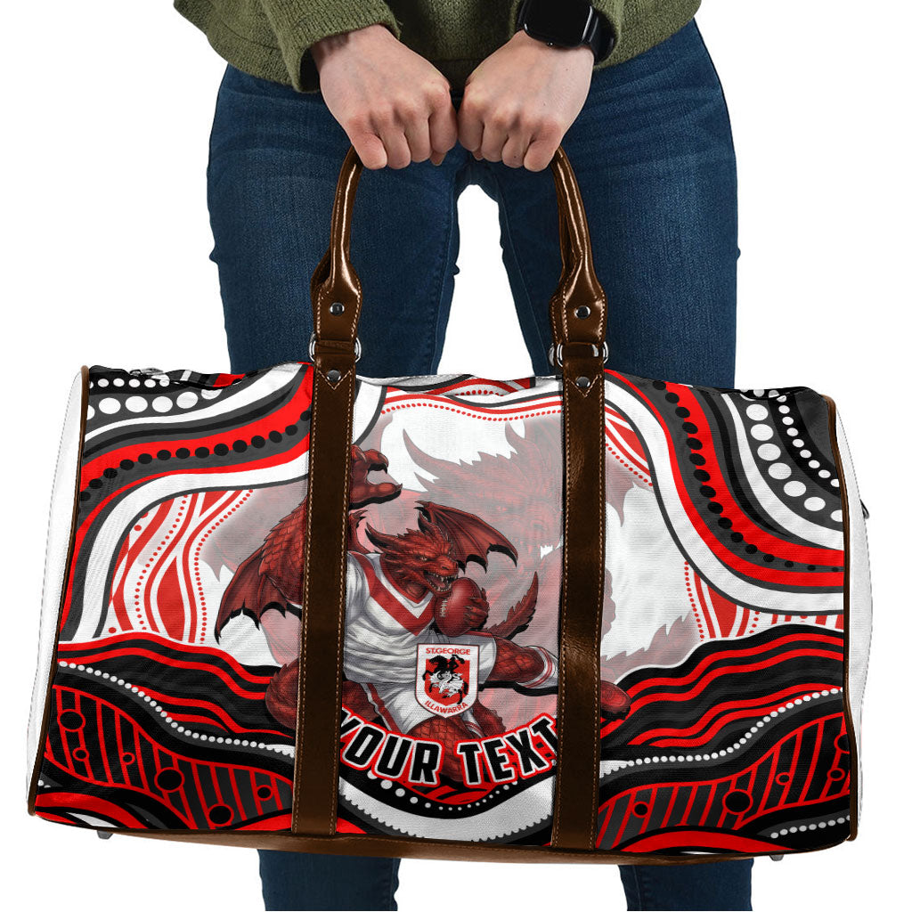 Personalized St George Illawarra Dragons Travel Bag Aboriginal Dot Art - Dreamtime Rugby Mascot