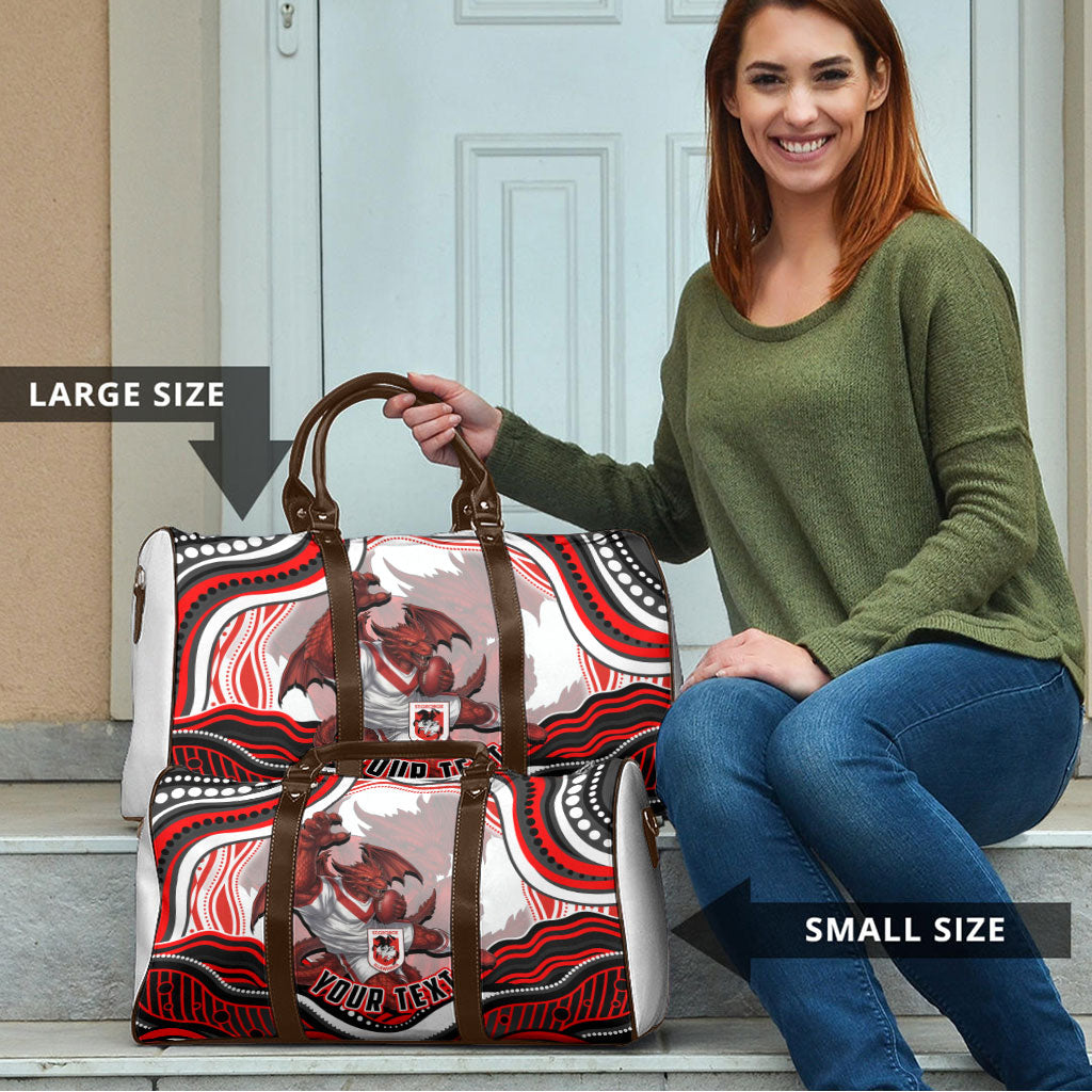 Personalized St George Illawarra Dragons Travel Bag Aboriginal Dot Art - Dreamtime Rugby Mascot