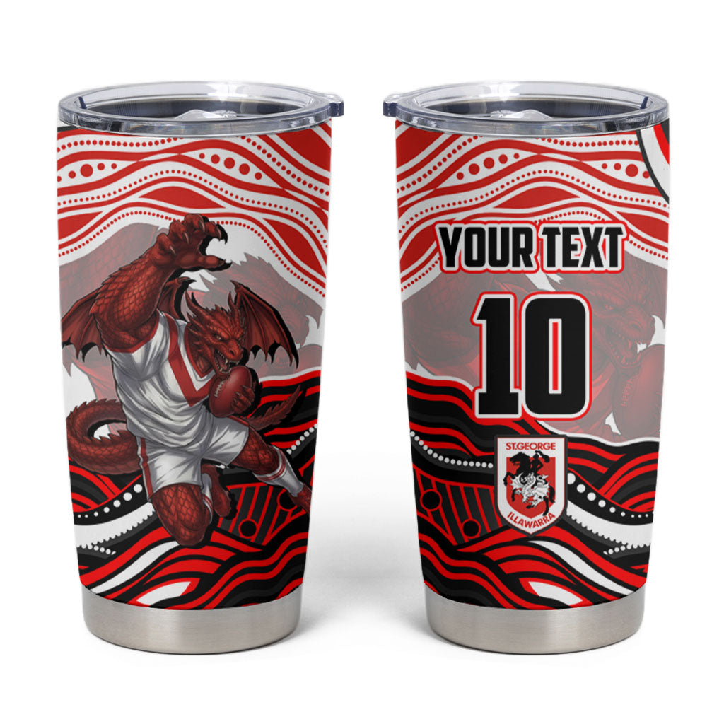 Personalized St George Illawarra Dragons Tumbler Cup Aboriginal Dot Art - Dreamtime Rugby Mascot