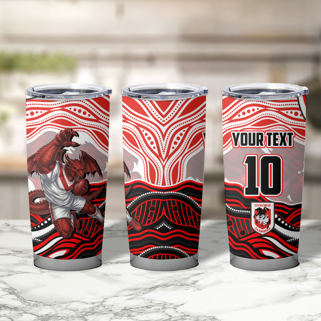 Personalized St George Illawarra Dragons Tumbler Cup Aboriginal Dot Art - Dreamtime Rugby Mascot