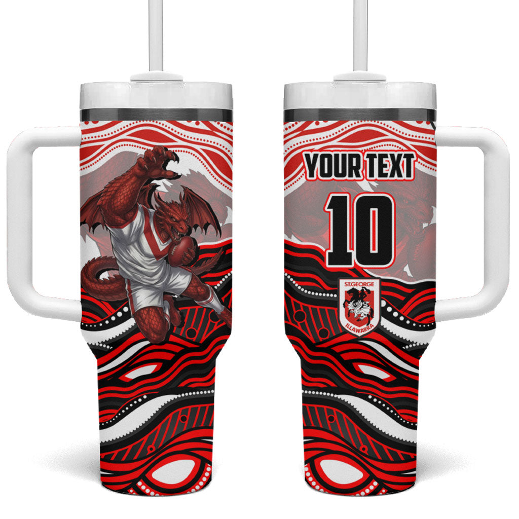 Personalized St George Illawarra Dragons Tumbler With Handle Aboriginal Dot Art - Dreamtime Rugby Mascot