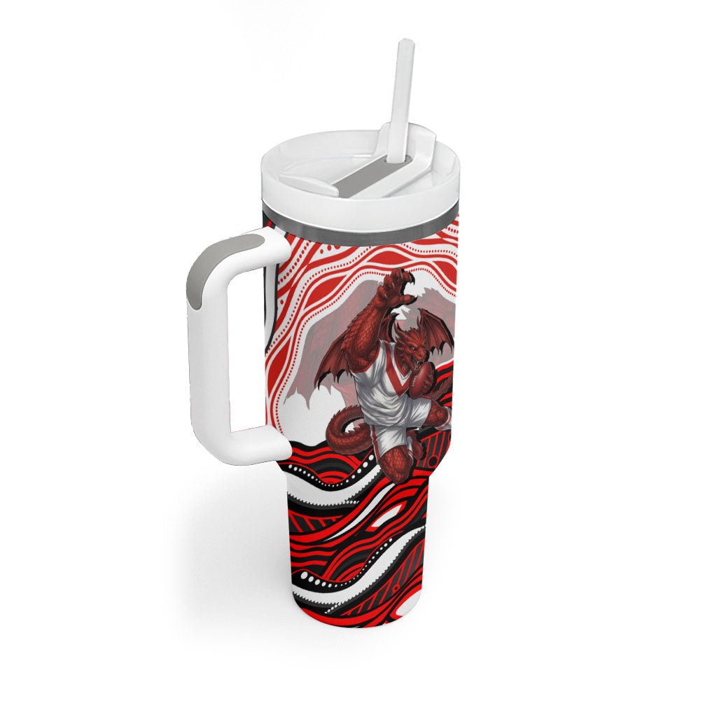 Personalized St George Illawarra Dragons Tumbler With Handle Aboriginal Dot Art - Dreamtime Rugby Mascot
