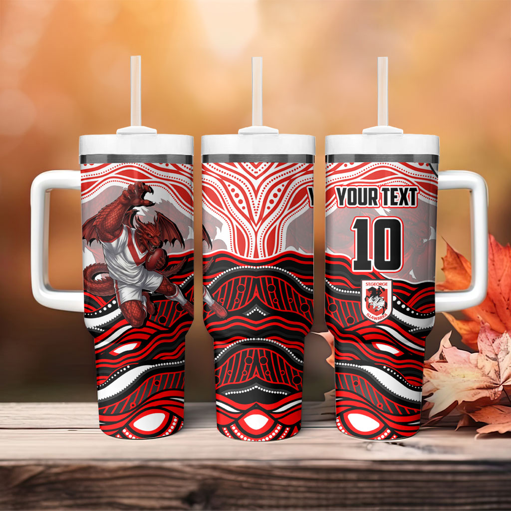 Personalized St George Illawarra Dragons Tumbler With Handle Aboriginal Dot Art - Dreamtime Rugby Mascot