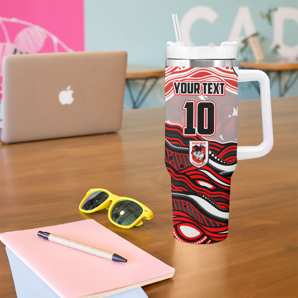 Personalized St George Illawarra Dragons Tumbler With Handle Aboriginal Dot Art - Dreamtime Rugby Mascot
