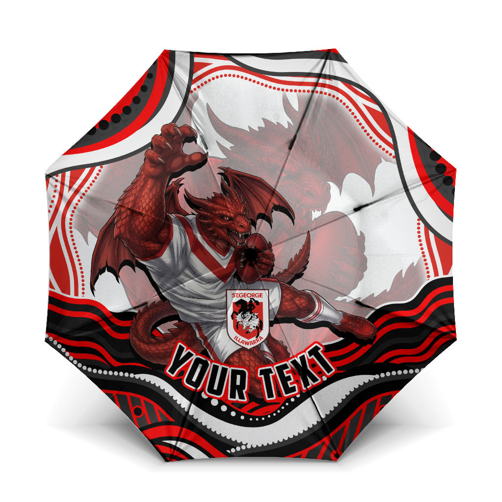 Personalized St George Illawarra Dragons Umbrella Aboriginal Dot Art - Dreamtime Rugby Mascot