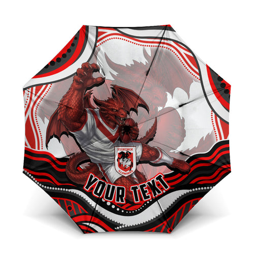 Personalized St George Illawarra Dragons Umbrella Aboriginal Dot Art - Dreamtime Rugby Mascot