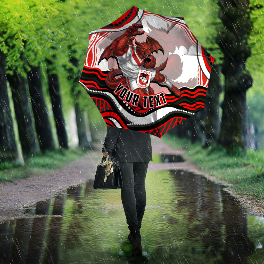 Personalized St George Illawarra Dragons Umbrella Aboriginal Dot Art - Dreamtime Rugby Mascot