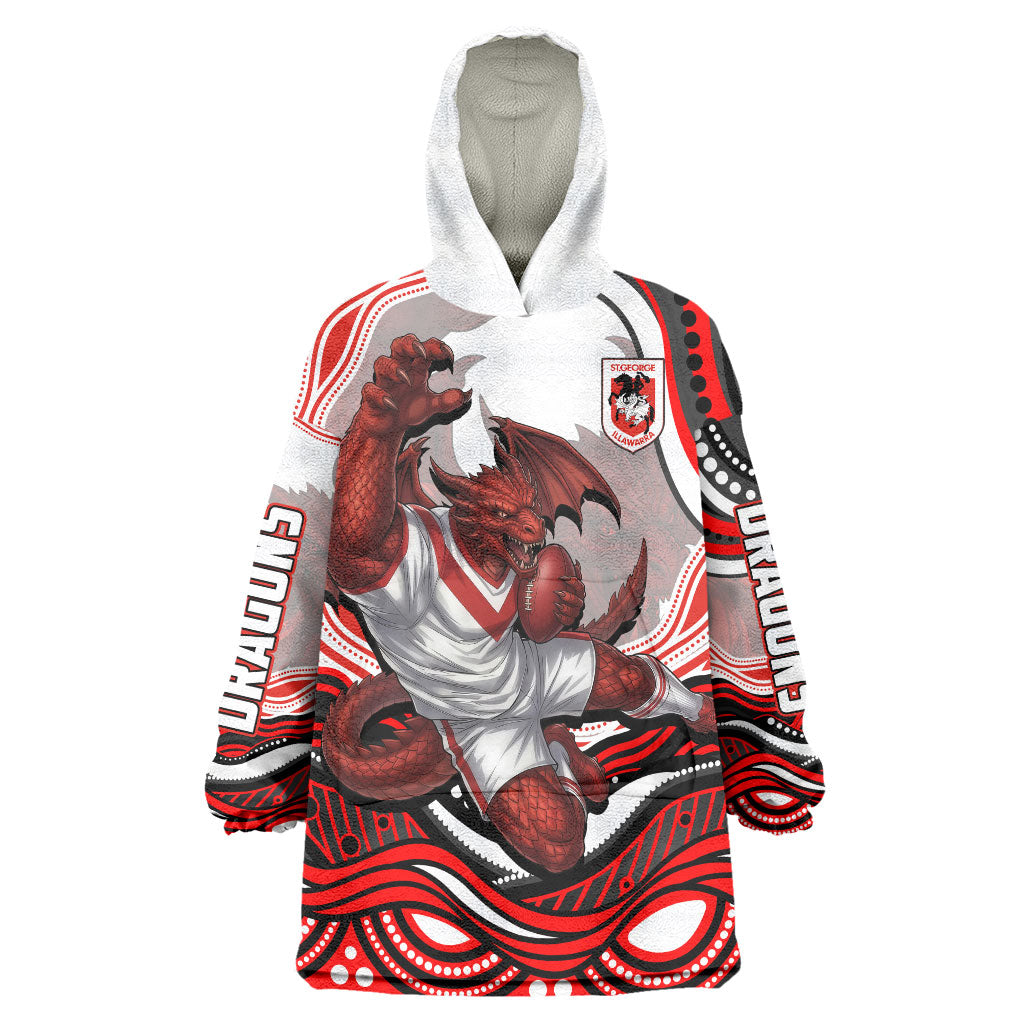Personalized St George Illawarra Dragons Wearable Blanket Hoodie Aboriginal Dot Art - Dreamtime Rugby Mascot