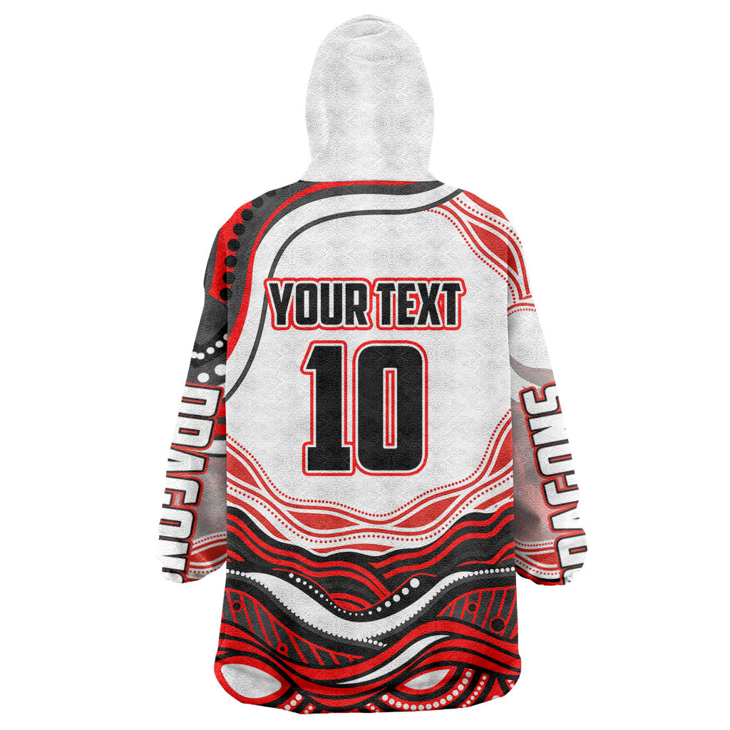 Personalized St George Illawarra Dragons Wearable Blanket Hoodie Aboriginal Dot Art - Dreamtime Rugby Mascot