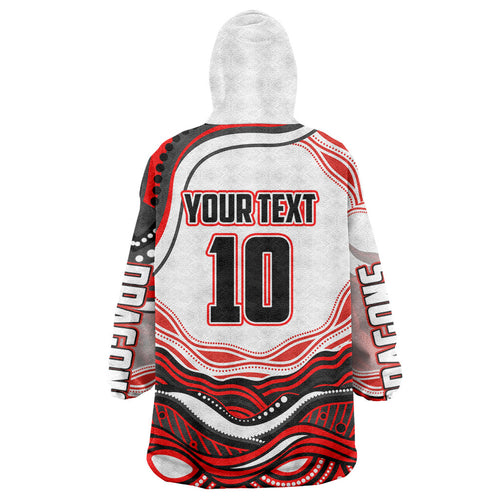Personalized St George Illawarra Dragons Wearable Blanket Hoodie Aboriginal Dot Art - Dreamtime Rugby Mascot