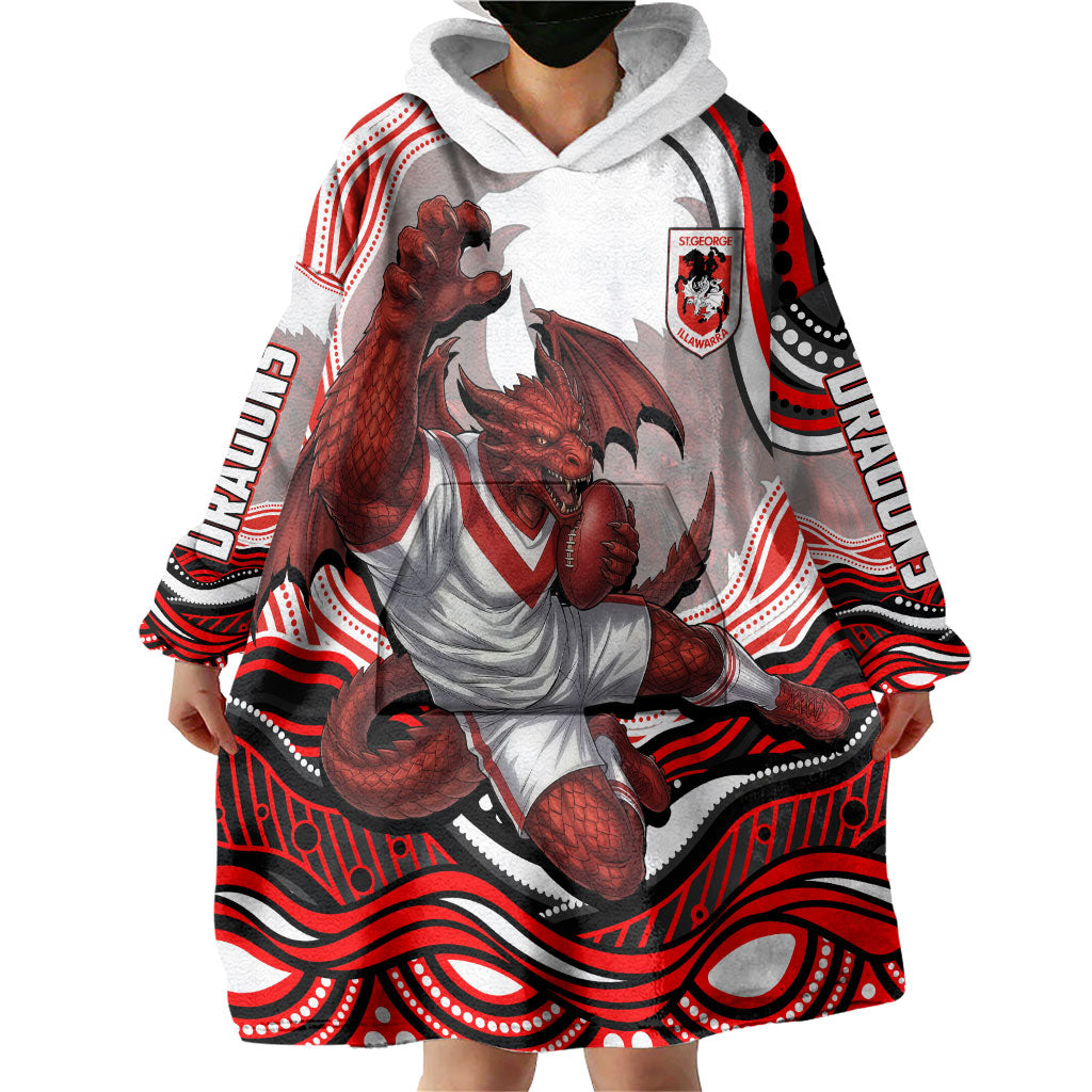 Personalized St George Illawarra Dragons Wearable Blanket Hoodie Aboriginal Dot Art - Dreamtime Rugby Mascot