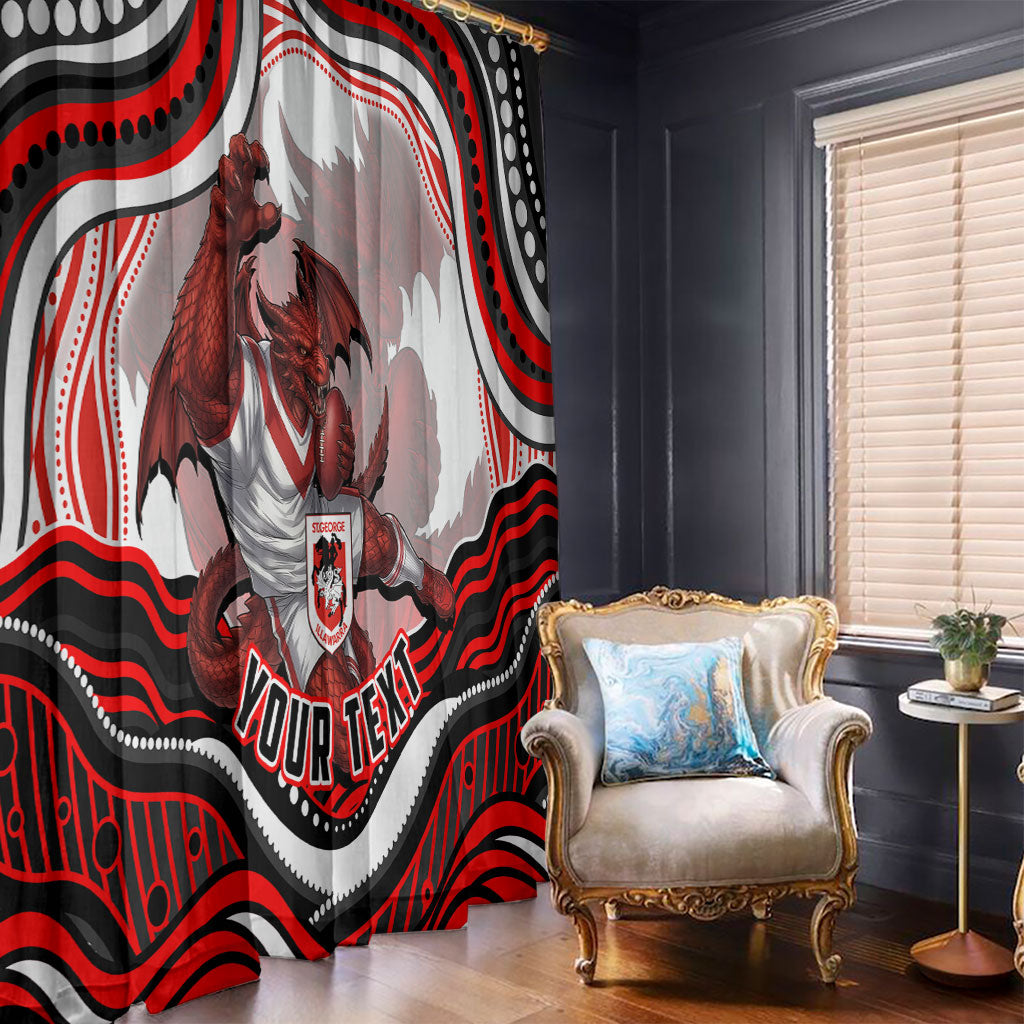 Personalized St George Illawarra Dragons Window Curtain Aboriginal Dot Art - Dreamtime Rugby Mascot