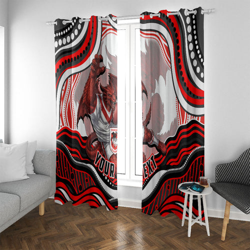 Personalized St George Illawarra Dragons Window Curtain Aboriginal Dot Art - Dreamtime Rugby Mascot