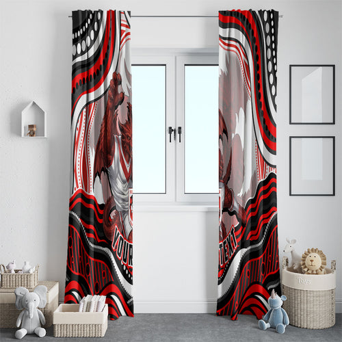Personalized St George Illawarra Dragons Window Curtain Aboriginal Dot Art - Dreamtime Rugby Mascot