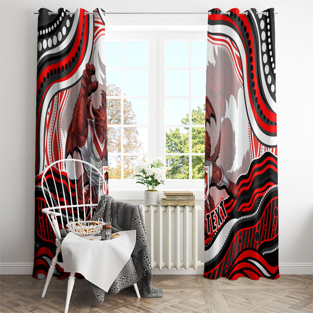 Personalized St George Illawarra Dragons Window Curtain Aboriginal Dot Art - Dreamtime Rugby Mascot