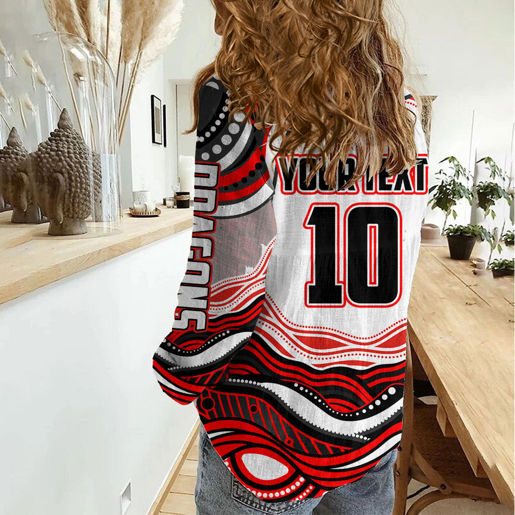 Personalized St George Illawarra Dragons Women Casual Shirt Aboriginal Dot Art - Dreamtime Rugby Mascot