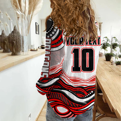 Personalized St George Illawarra Dragons Women Casual Shirt Aboriginal Dot Art - Dreamtime Rugby Mascot